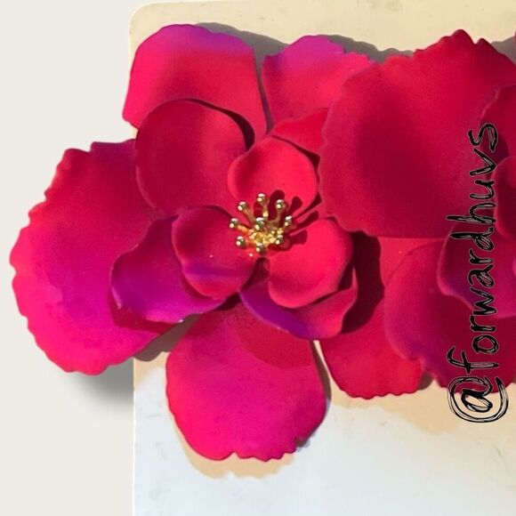 Hand Crafted Oversized Fuchsia Porcelain Floral Earrings - Picture 5 of 8